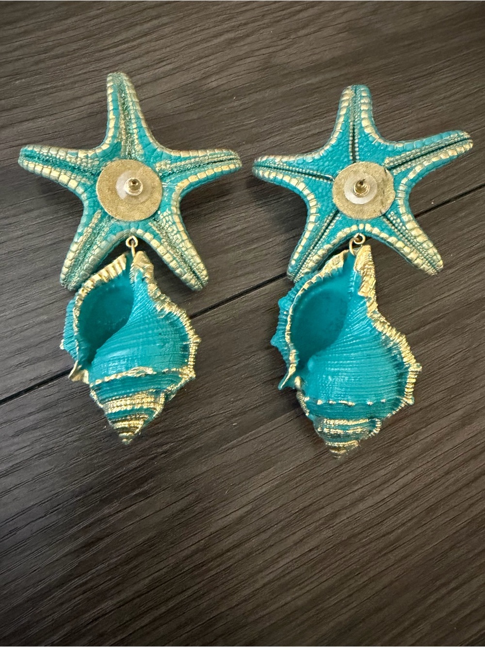 Turquoise Starfish & Shell Statement Earrings - Picture 6 of 8